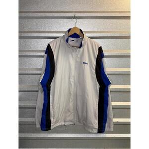Vintage FILA White Windbreaker Jacket with Blue and Black Accents
